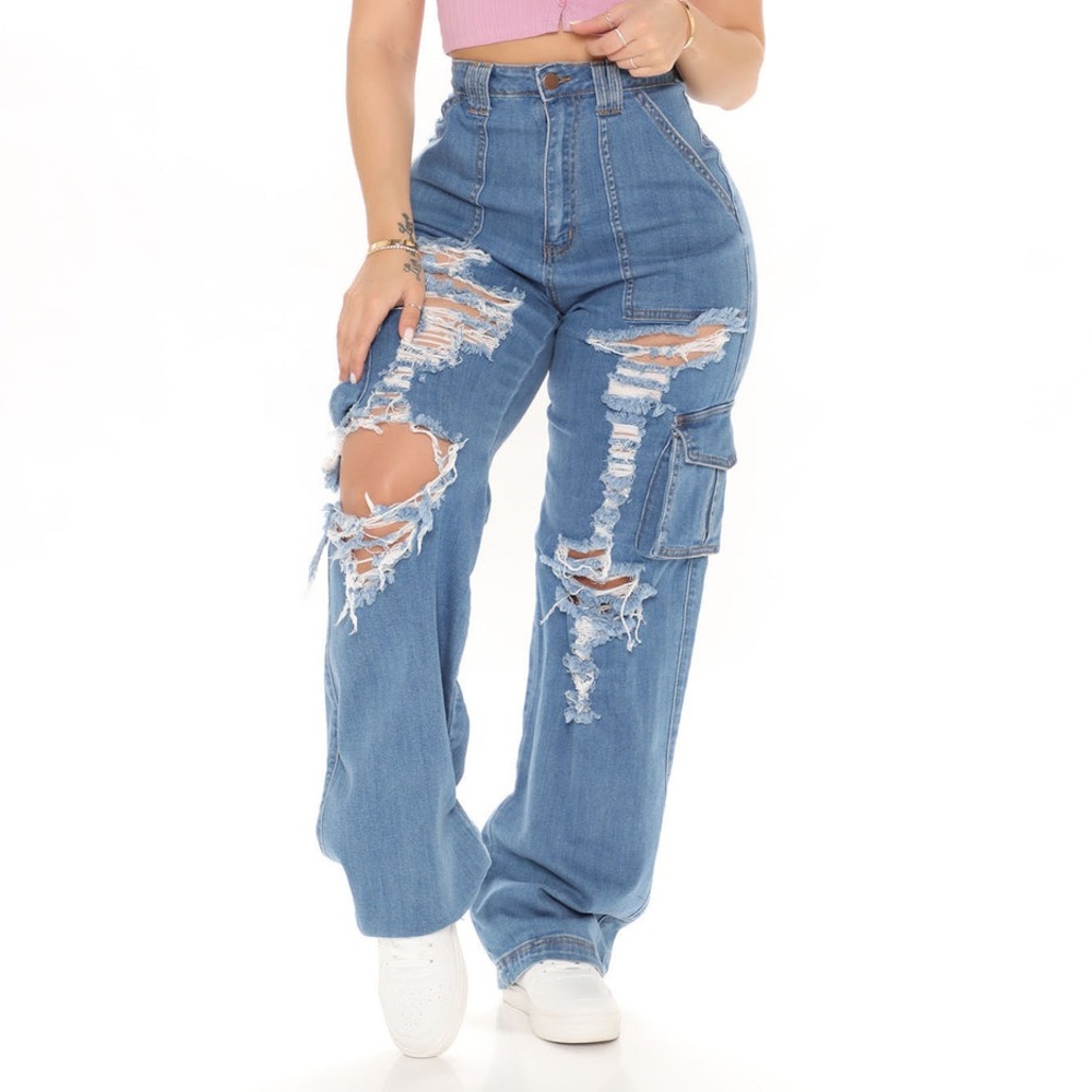 Fashion Nova cargo ripped jeans